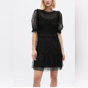 NWT GAP Black Puff Sleeve Mesh Mini Dress Size M
